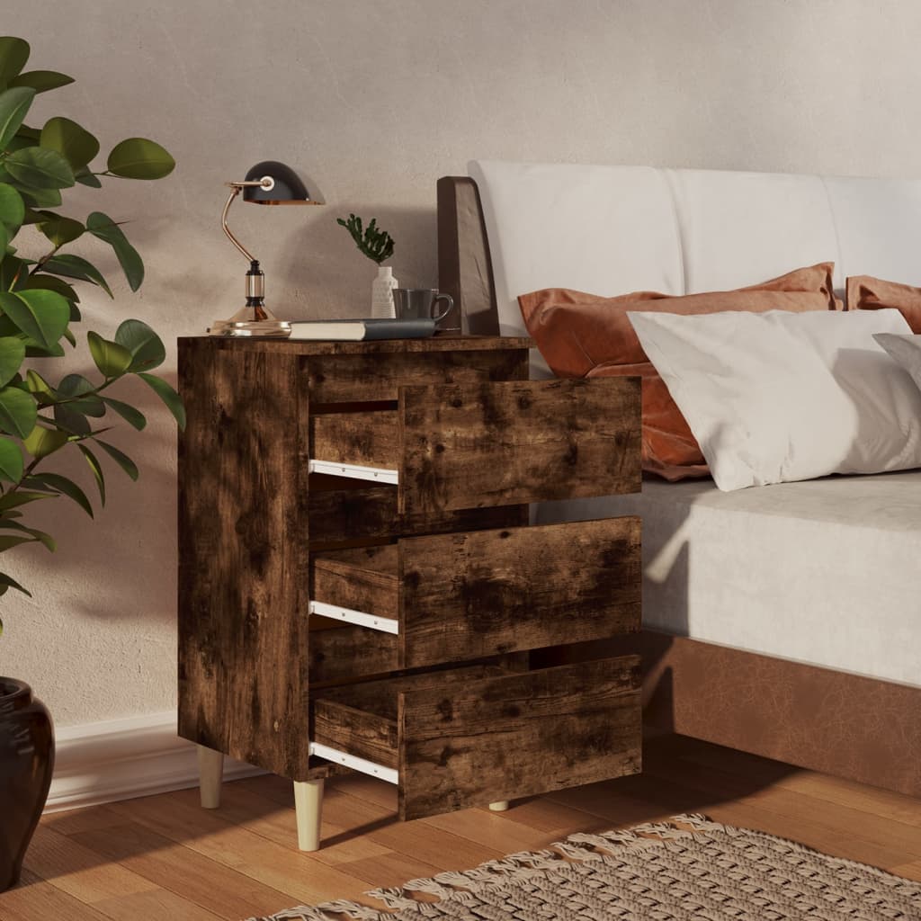 vidaXL Sängbord med massiva träben rökfärgad ek 40x35x69 cm