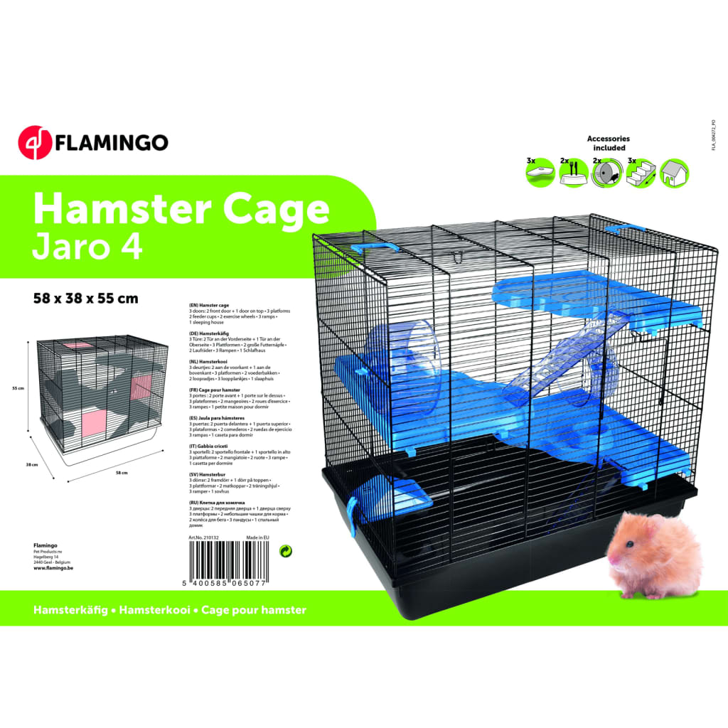 FLAMINGO Hamsterbur Jaro 4 58x38x55 cm svart och blå
