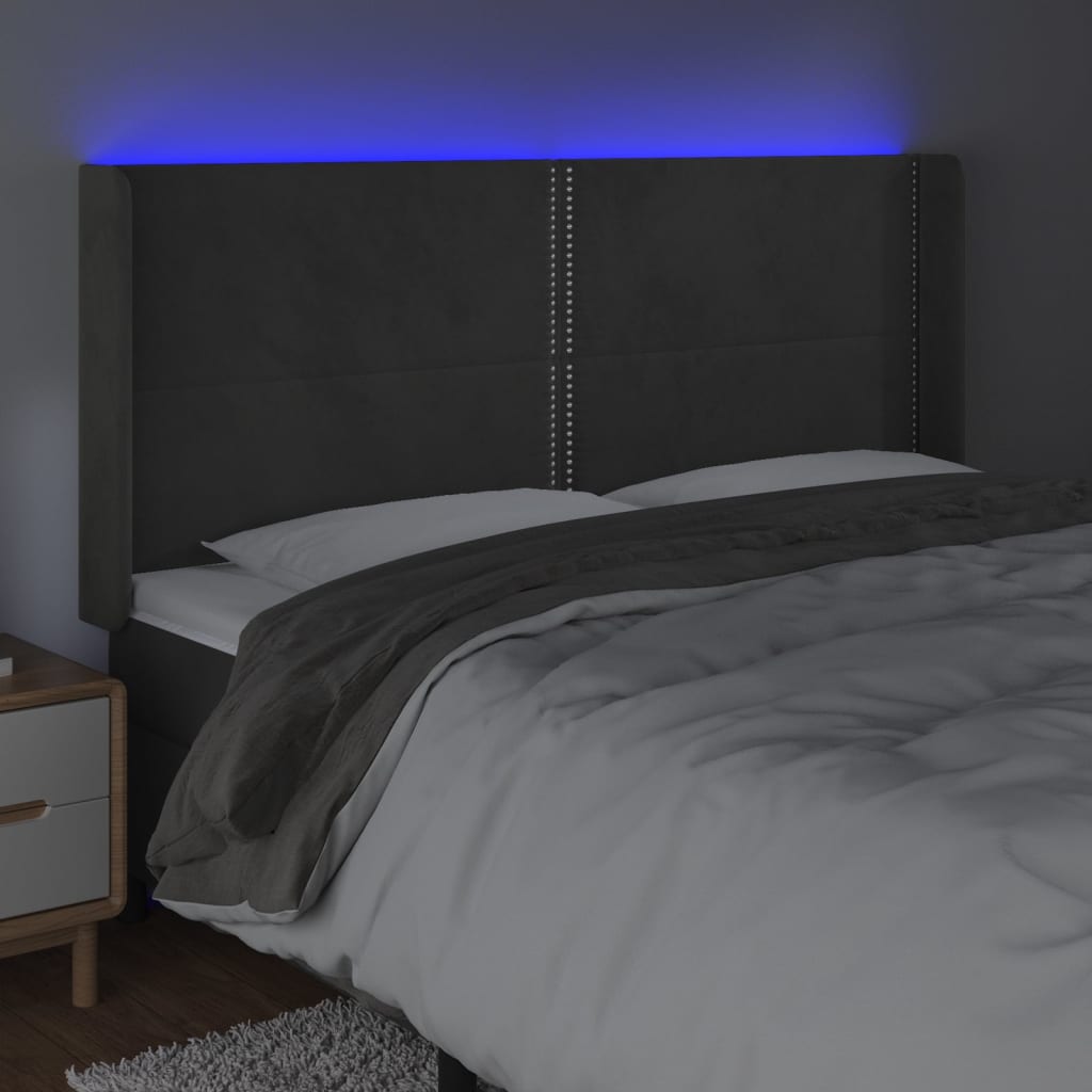 vidaXL Sänggavel LED mörkgrå 203x16x118/128 cm sammet