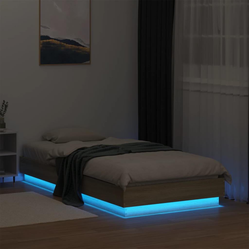 vidaXL Sängram med LEDs sonoma-ek 90x190 cm