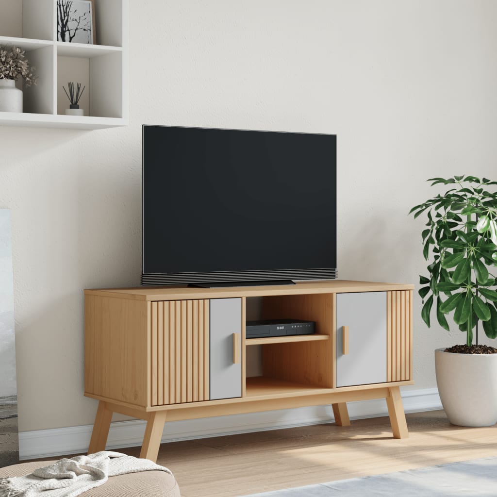 vidaXL Tv-bänk OLDEN grå och brun 114x43x57 cm massiv furu