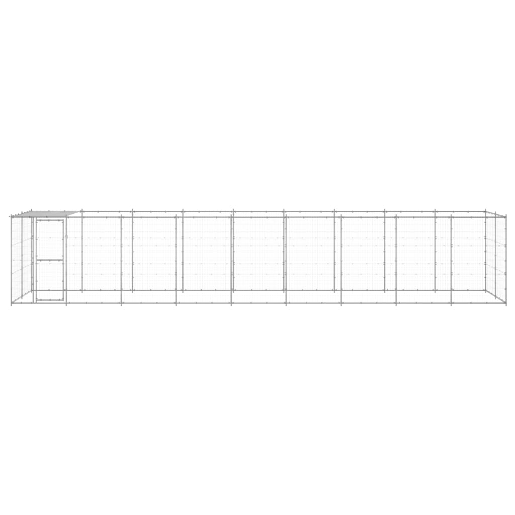 vidaXL Hundgård för utomhusbruk galvaniserat stål med tak 21,78 m²