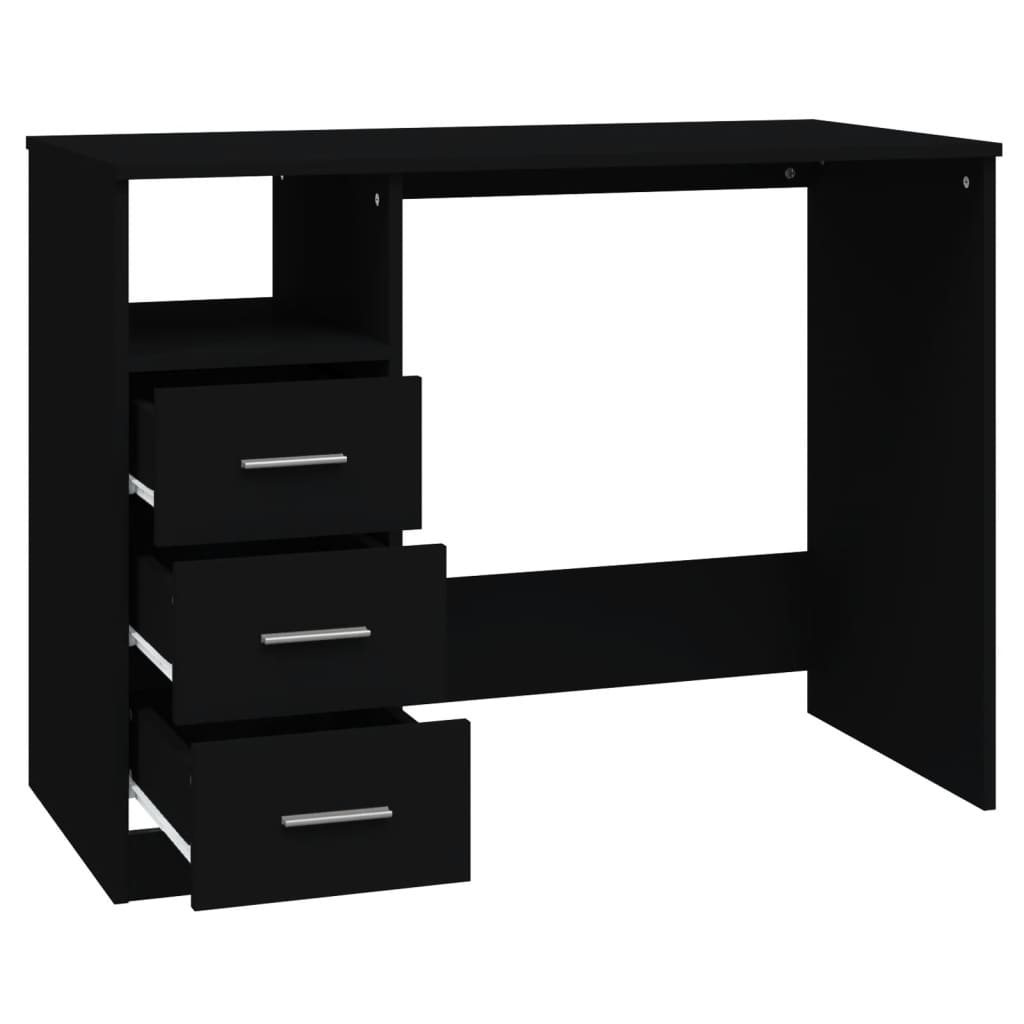 vidaXL Skrivbord med lådor svart 102x50x76 cm konstruerat trä