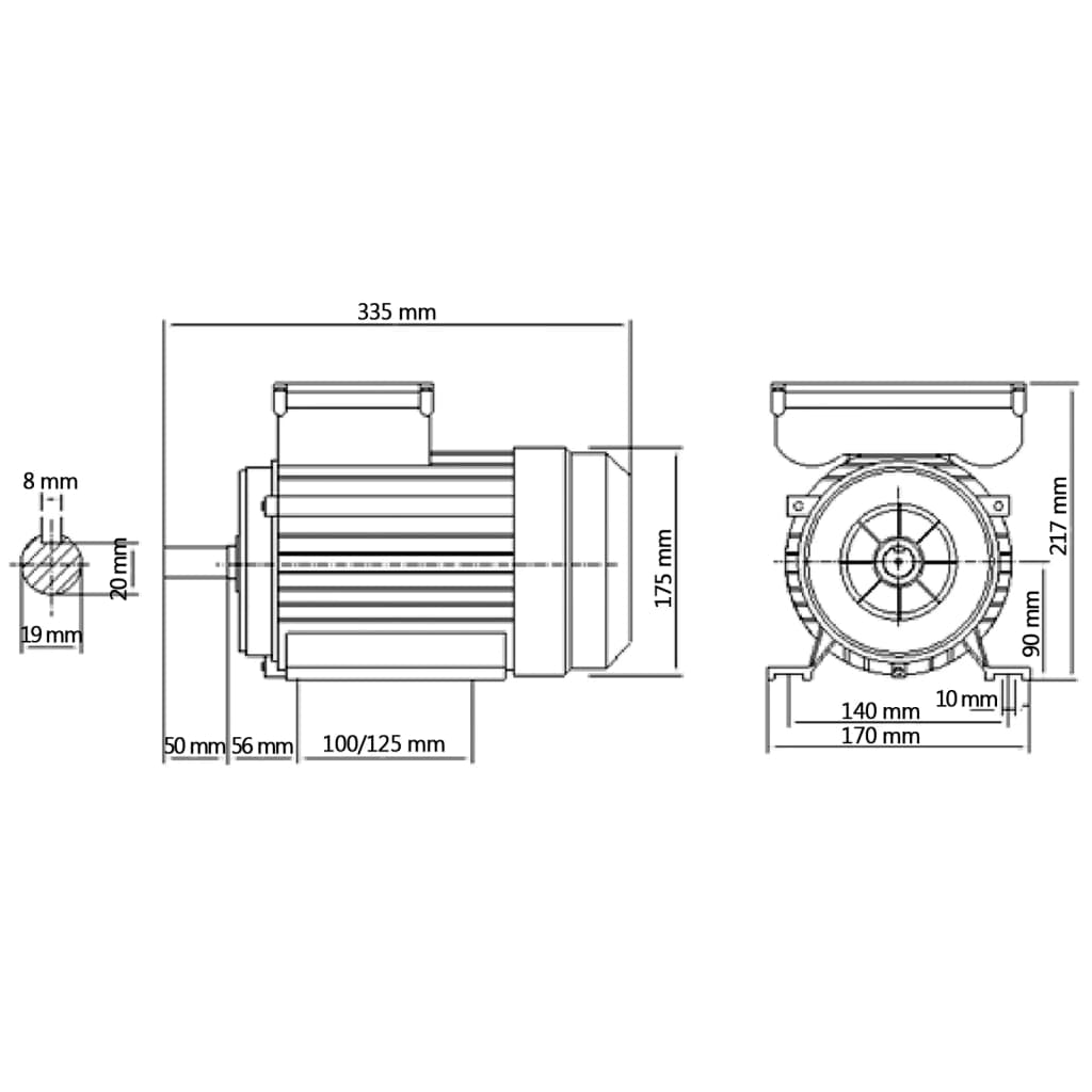 vidaXL 1-fas elektrisk motor aluminium 1,5kW/2HK 2-polig