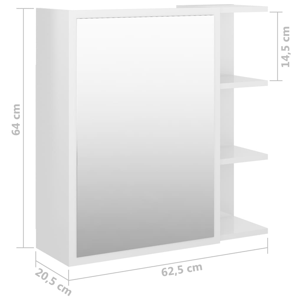 vidaXL Spegelskåp för badrum vit högglans 62,5x20,5x64 cm spånskiva