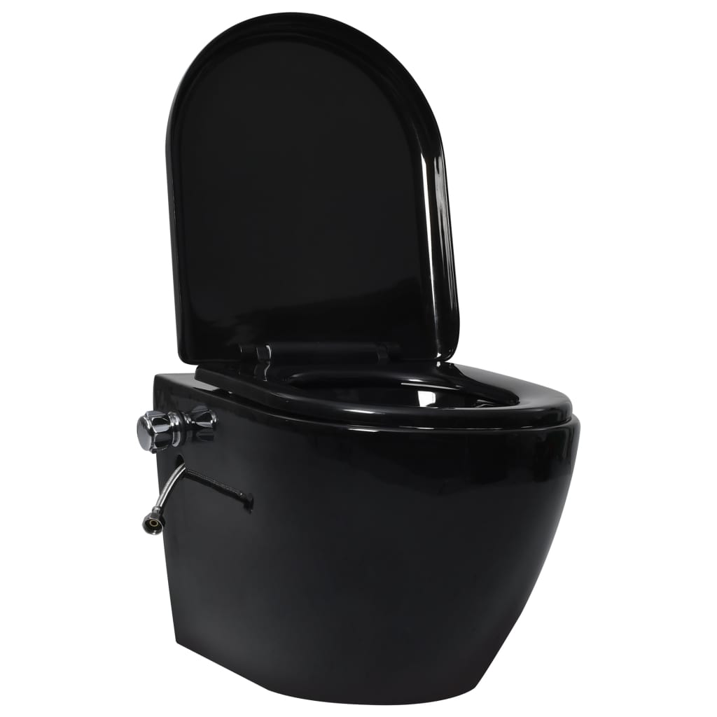 vidaXL Vägghängd toalett kantlös med dold cistern keramik svart