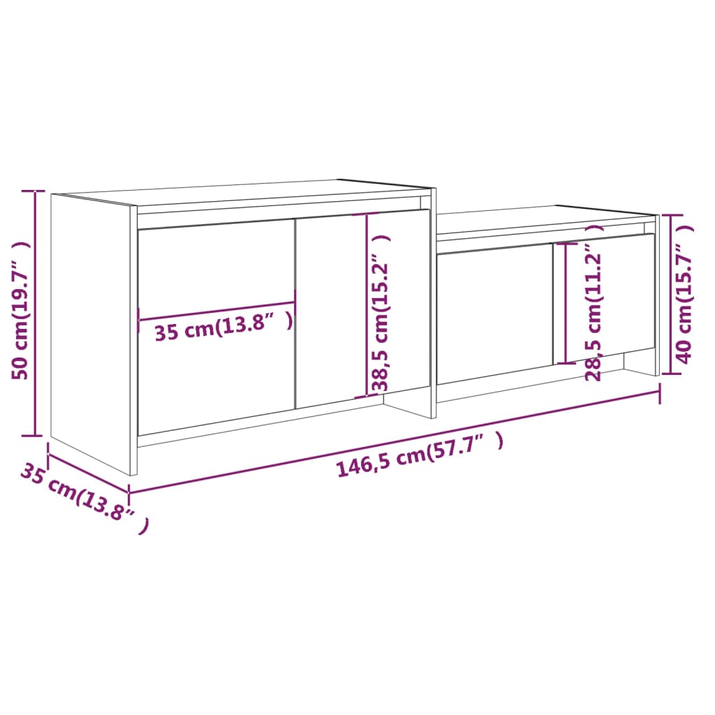 vidaXL TV-bänk vit högglans 146,5x35x50 cm konstruerat trä
