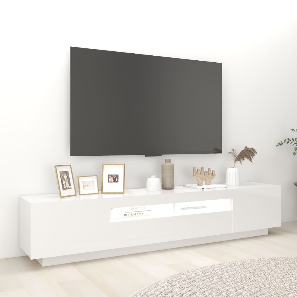 vidaXL TV-bänk med LED-belysning vit högglans 200x35x40 cm