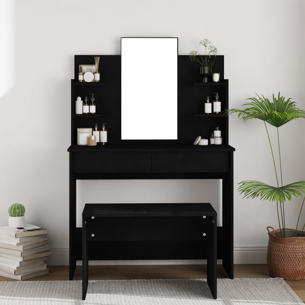 vidaXL Sminkbord med spegel svart 96x40x142 cm