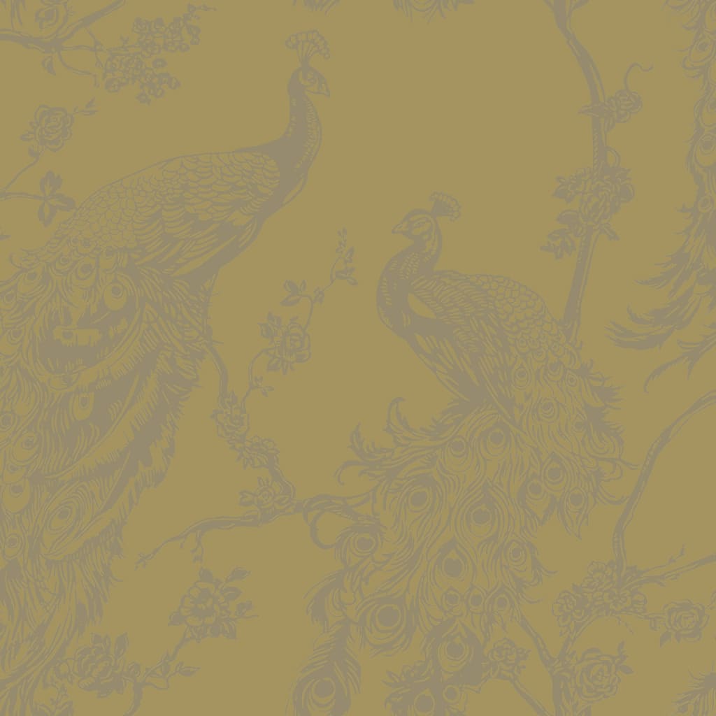 DUTCH WALLCOVERINGS Tapet påfågel gul och silver