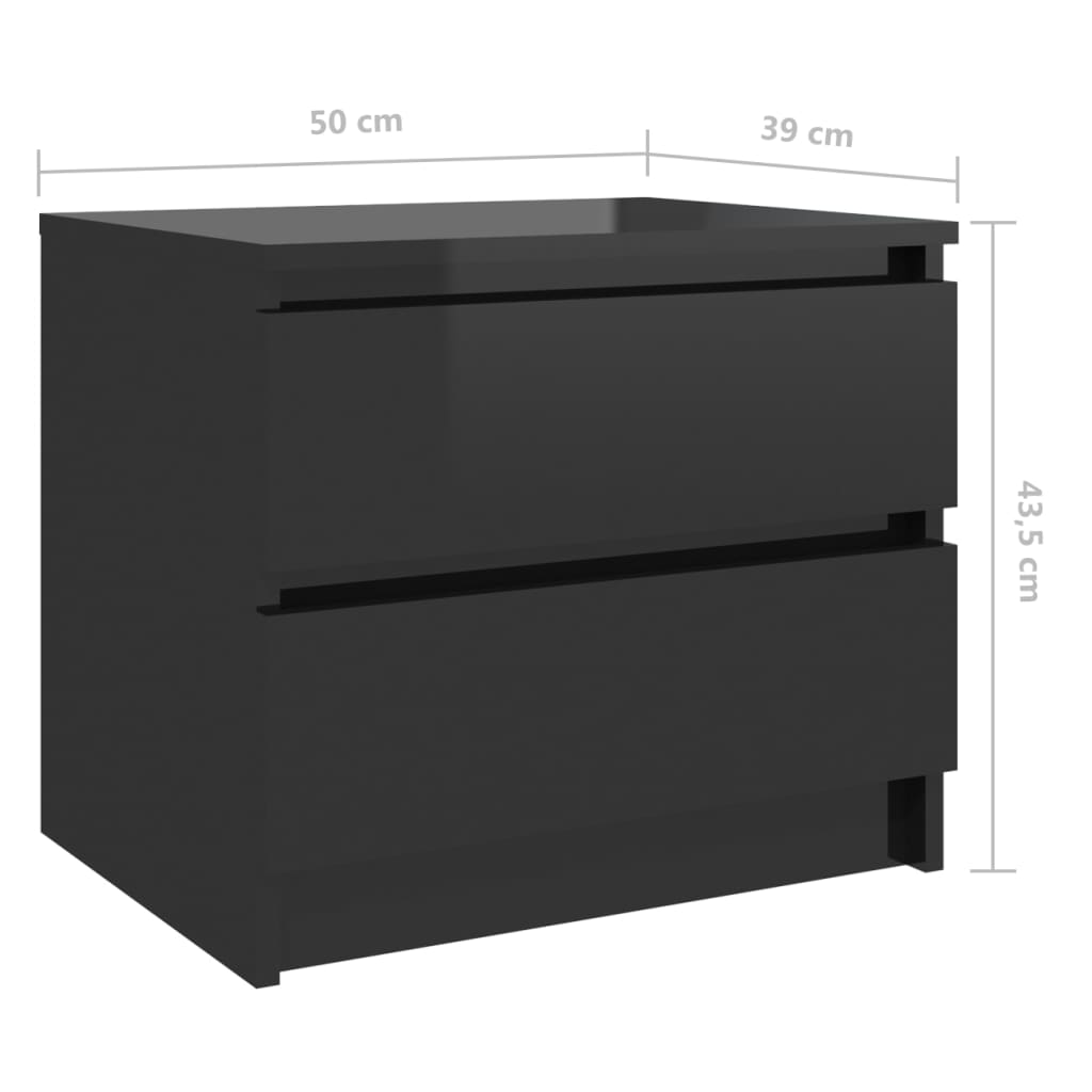 vidaXL Sängbord 2 st svart högglans 50x39x43,5 cm konstruerat trä