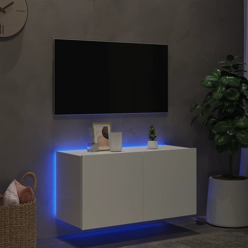 vidaXL Väggmonterad tv-bänk LED vit 80x35x41 cm