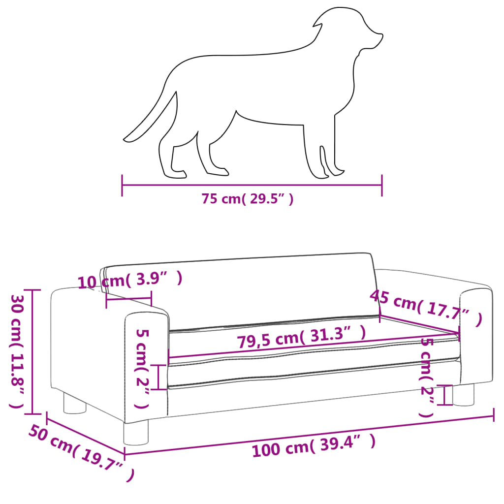 vidaXL Hundbädd med förlängning grå 100x50x30 cm konstläder