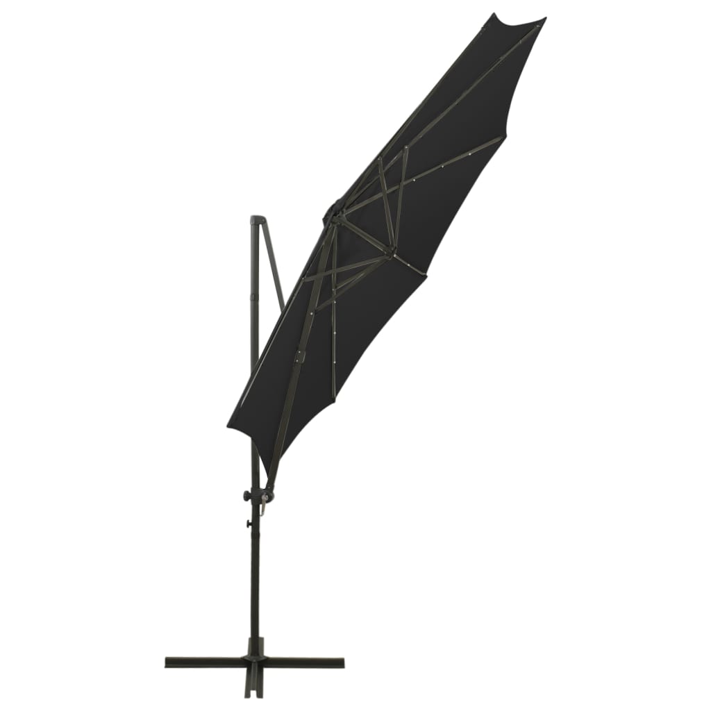 vidaXL Frihängande parasoll med stång och LED svart 300 cm