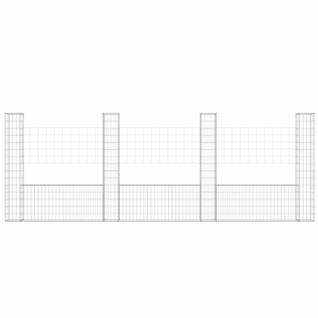 vidaXL U-formad gabionkorg med 4 stolpar järn 380x20x150 cm