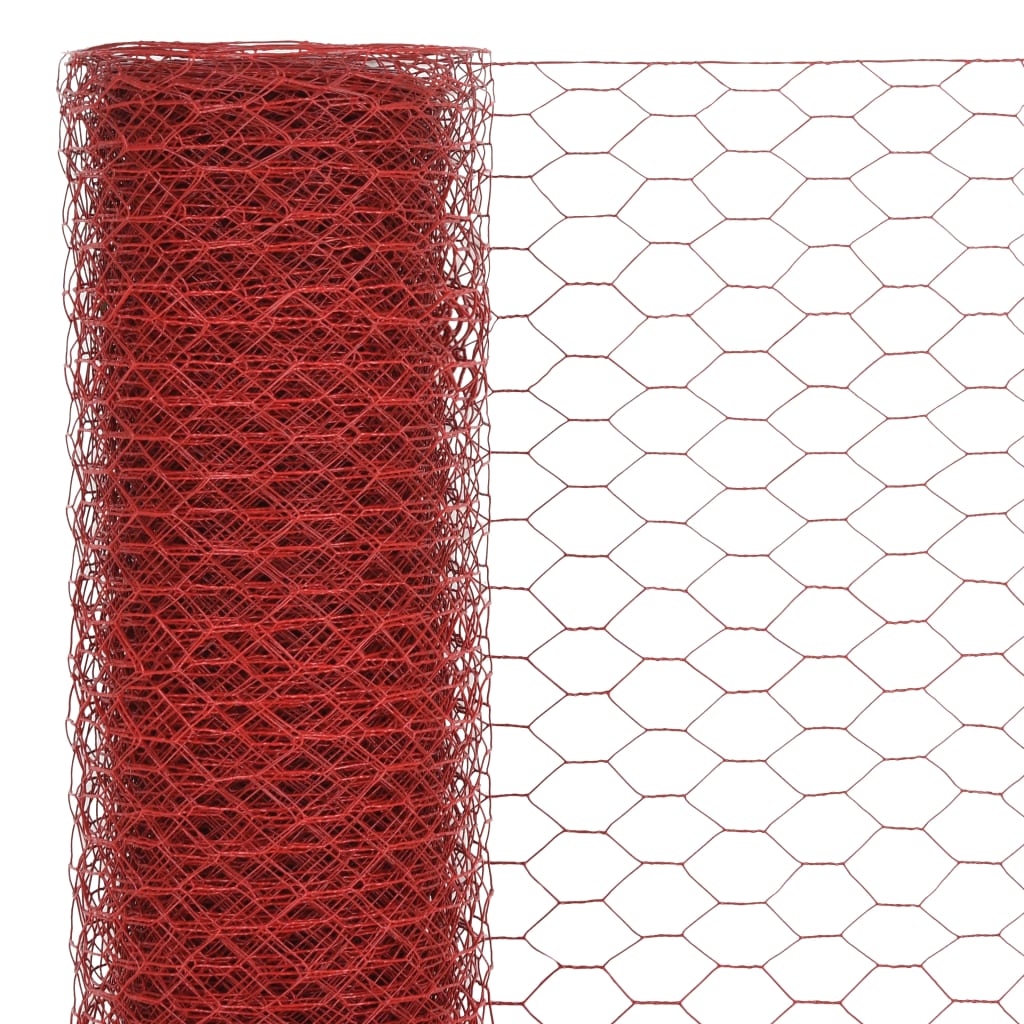 vidaXL Hönsnät stål med PVC-beläggning 25x0,75 m röd