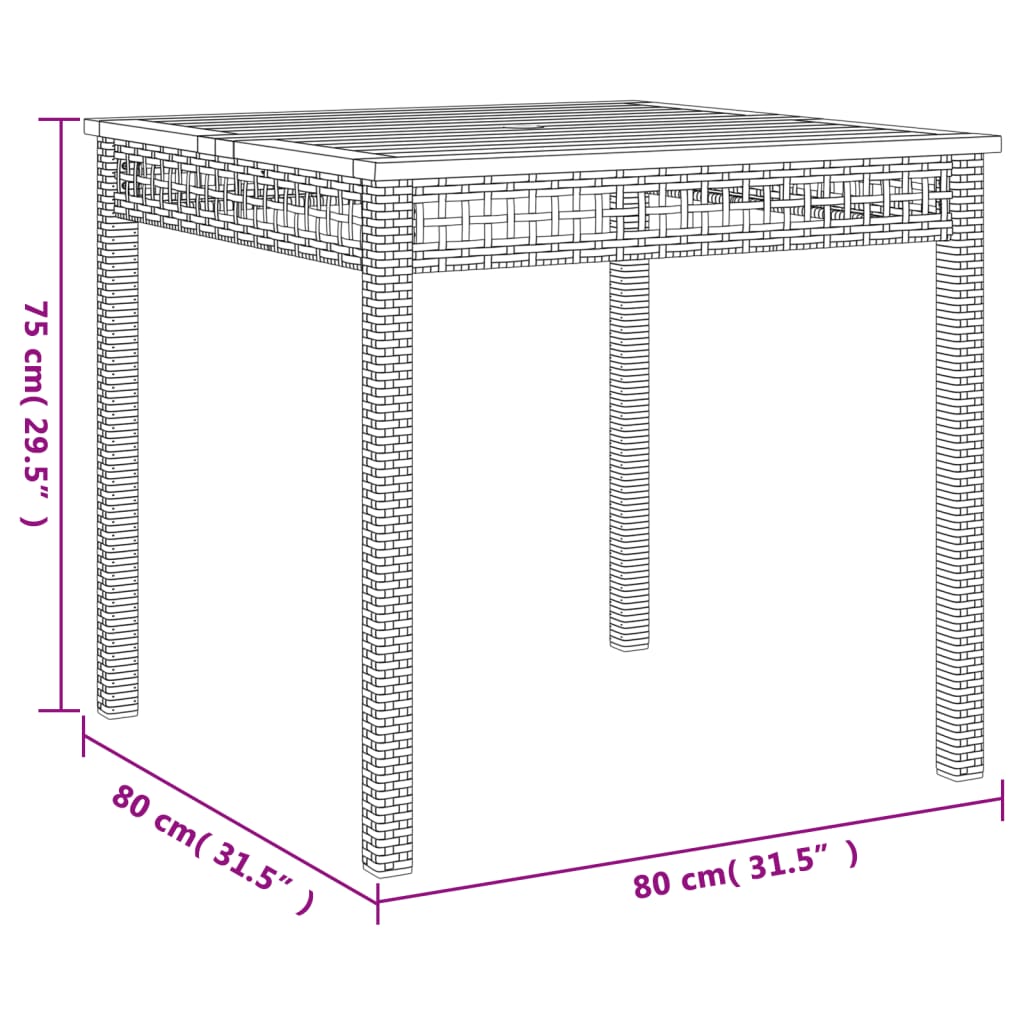vidaXL Trädgårdsbord svart 80x80x75 cm konstrotting akaciaträ