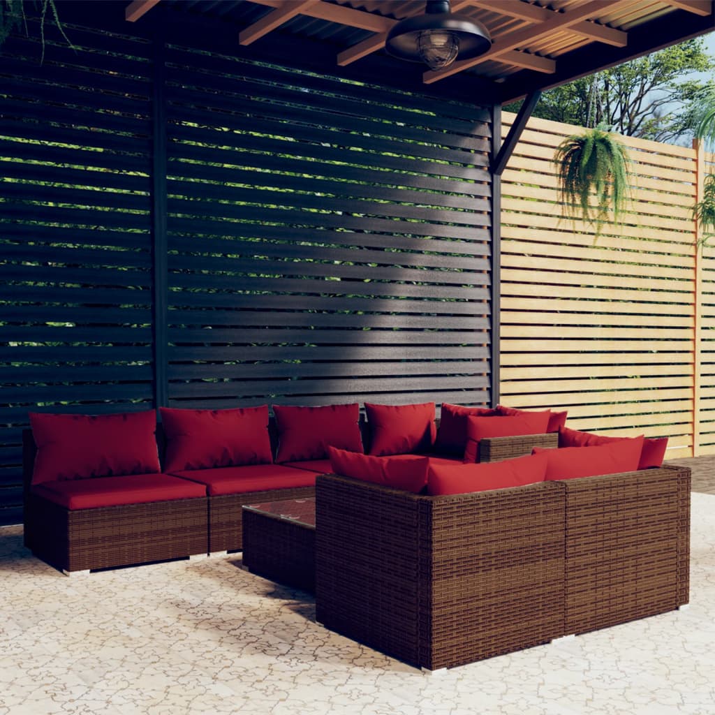 vidaXL Loungegrupp för trädgården med dynor 8 delar brun konstrotting