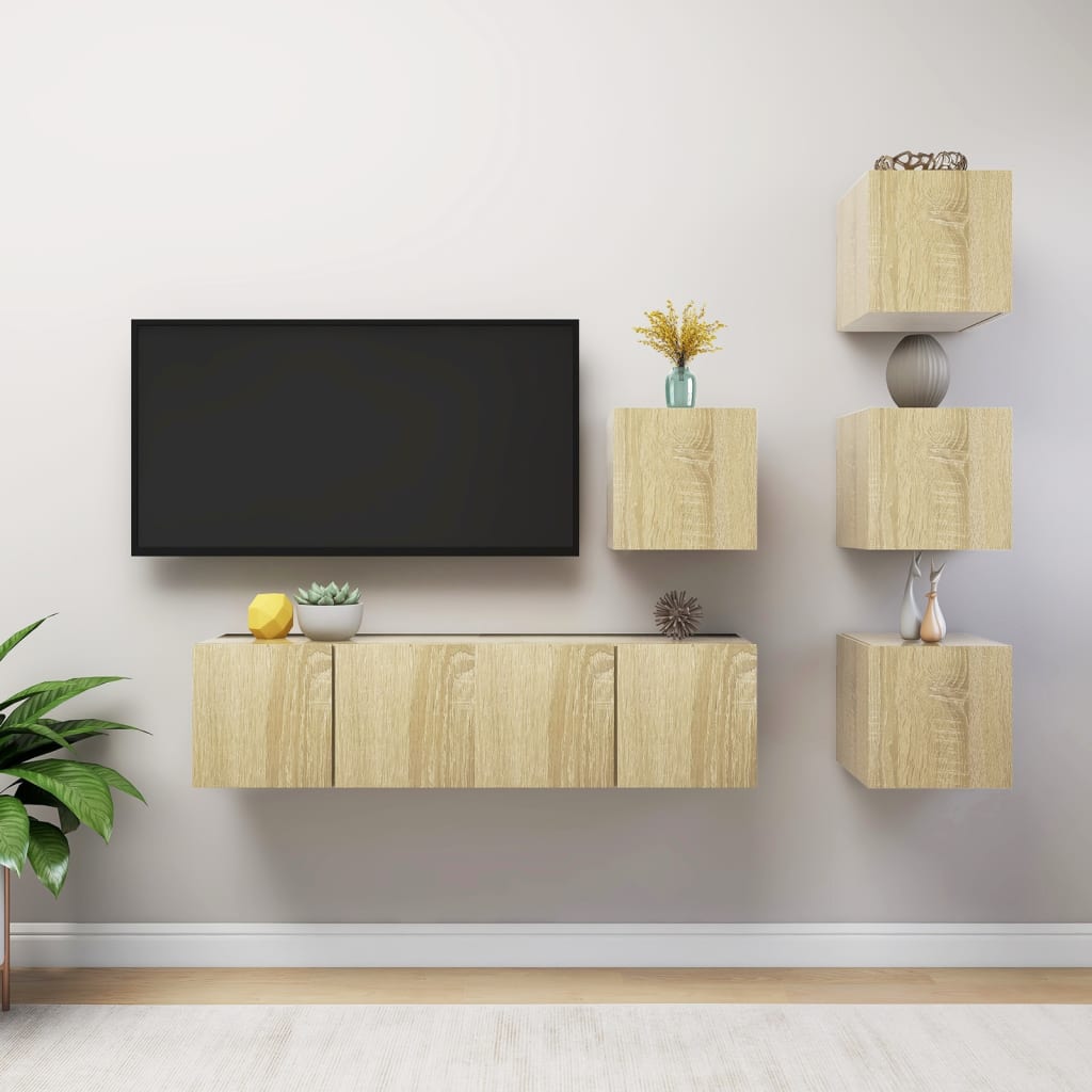 vidaXL TV-skåp 6 delar sonoma-ek konstruerat trä