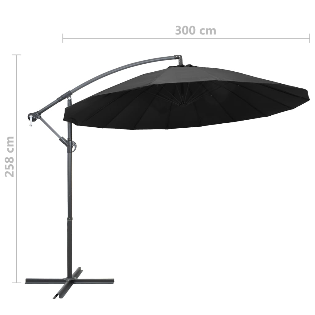 vidaXL Hängande parasoll antracit 3 m aluminiumstång