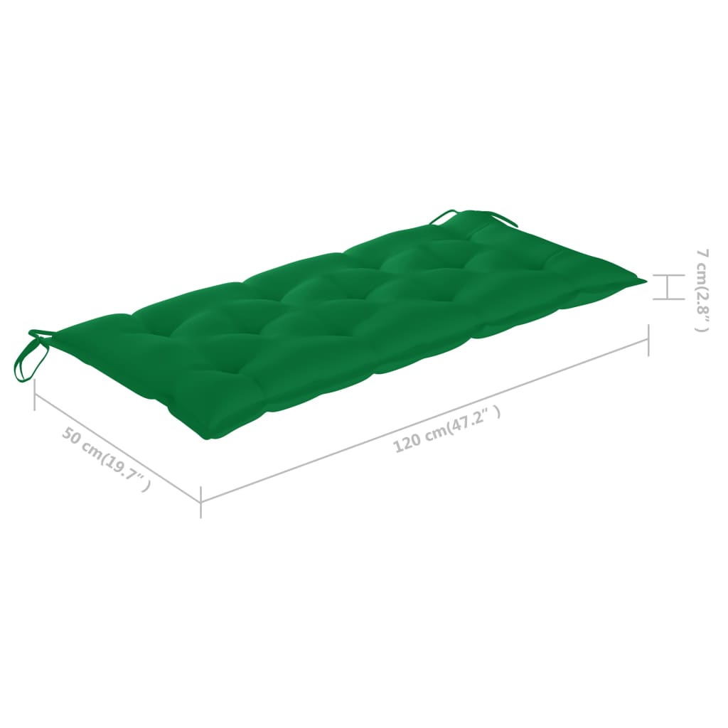 vidaXL Trädgårdsbänk med grön dyna 240 cm massiv teak