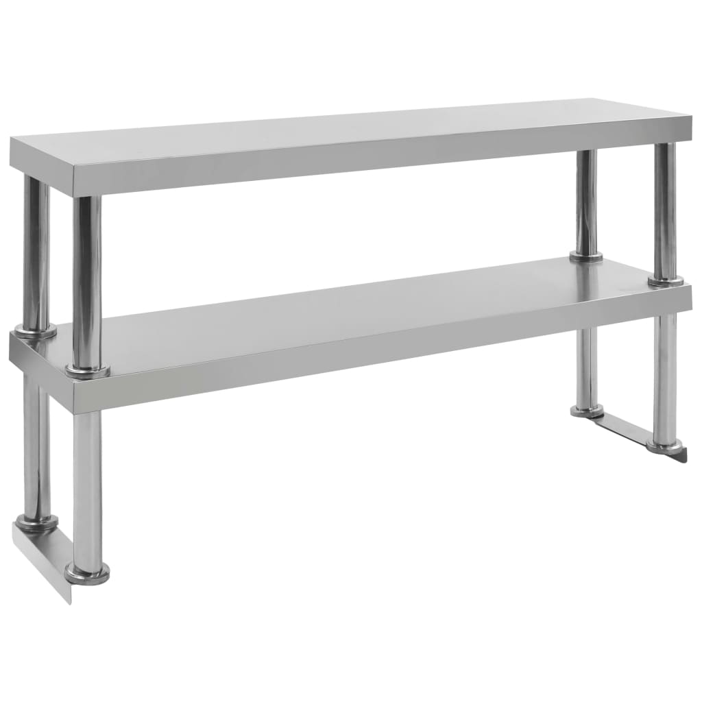 vidaXL Överhylla för arbetsbord 2 hyllplan 120x30x65 cm rostfritt stål