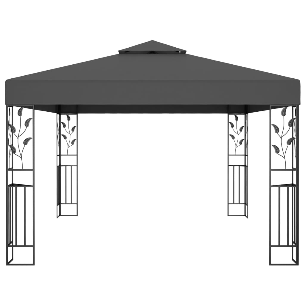 vidaXL Paviljong med dubbeltak och ljusslinga LED 3x4 m antracit