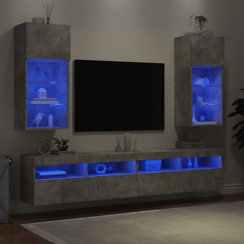 vidaXL TV-bänk med LED-belysning 2 st betonggrå 40,5x30x90 cm