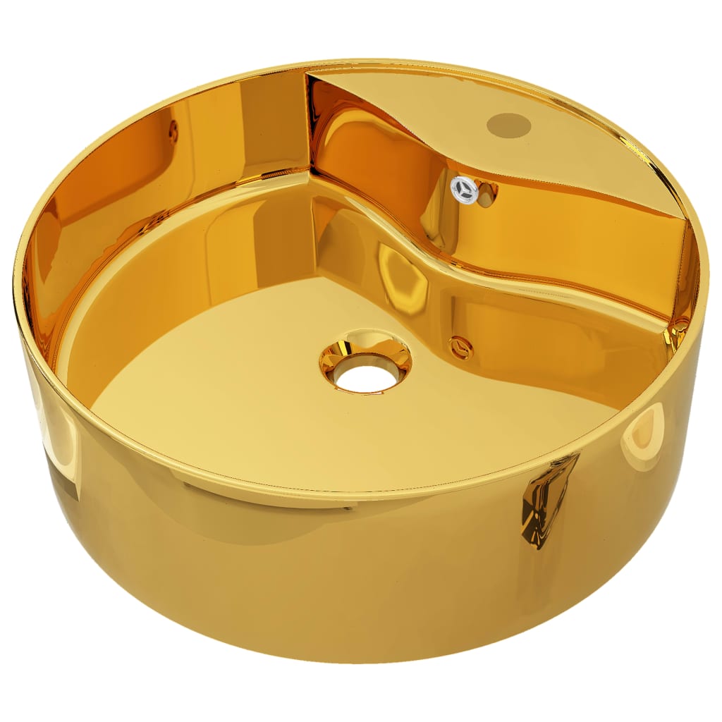 vidaXL Handfat med bräddavlopp 46,5x15,5 cm keramik guld