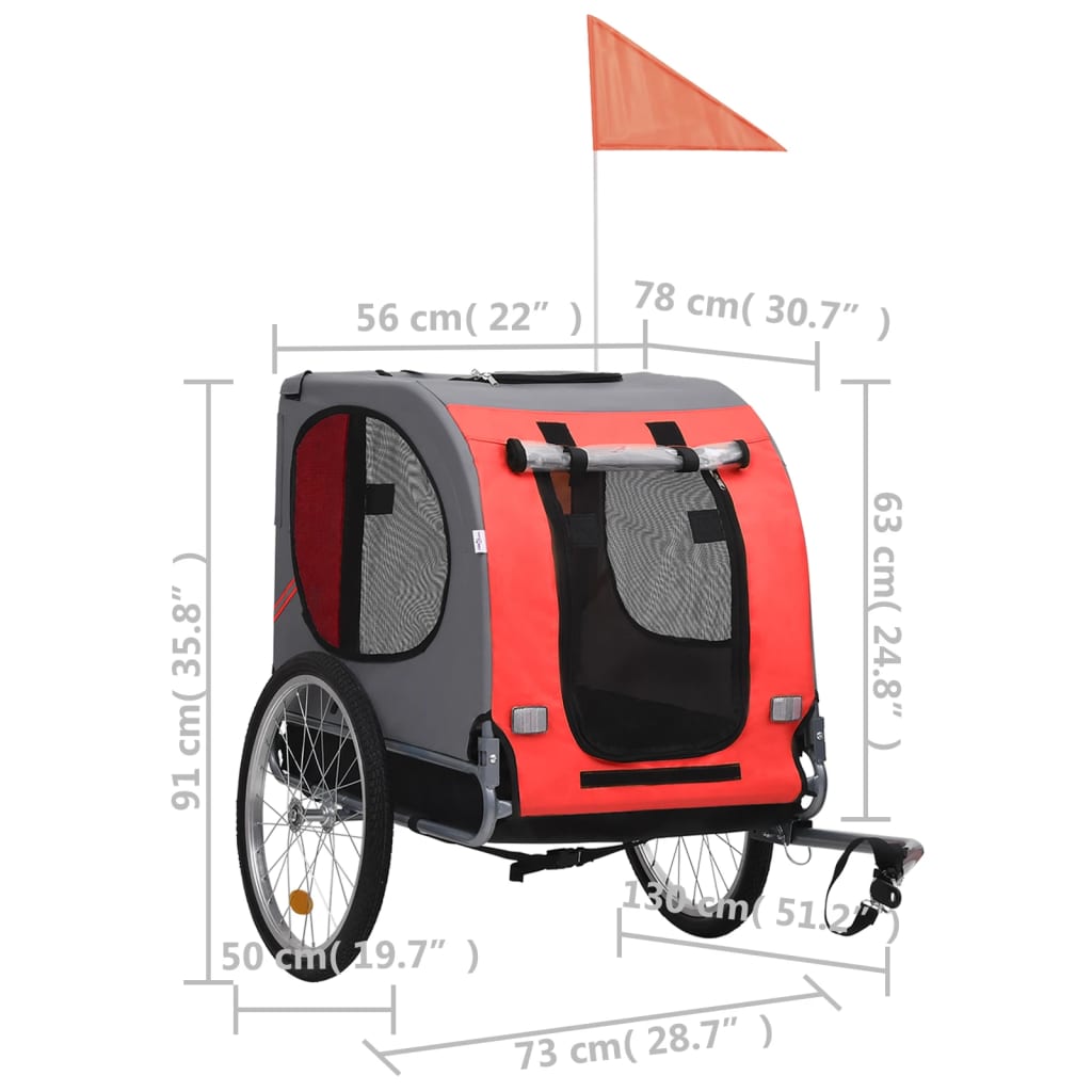 vidaXL Cykelvagn för hund röd och svart
