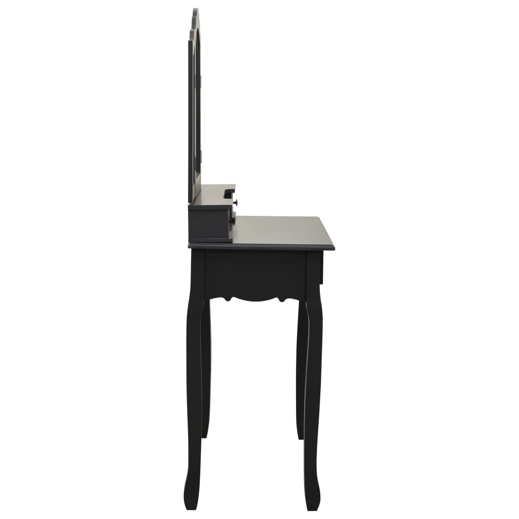 vidaXL Sminkbord med pall svart 80x69x141 cm paulowniaträ