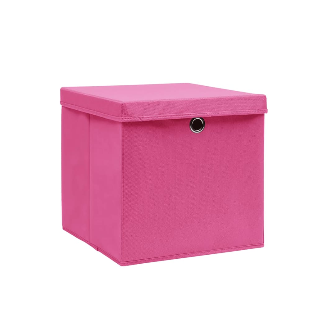 vidaXL Förvaringslådor med lock 10 st 28x28x28 cm rosa