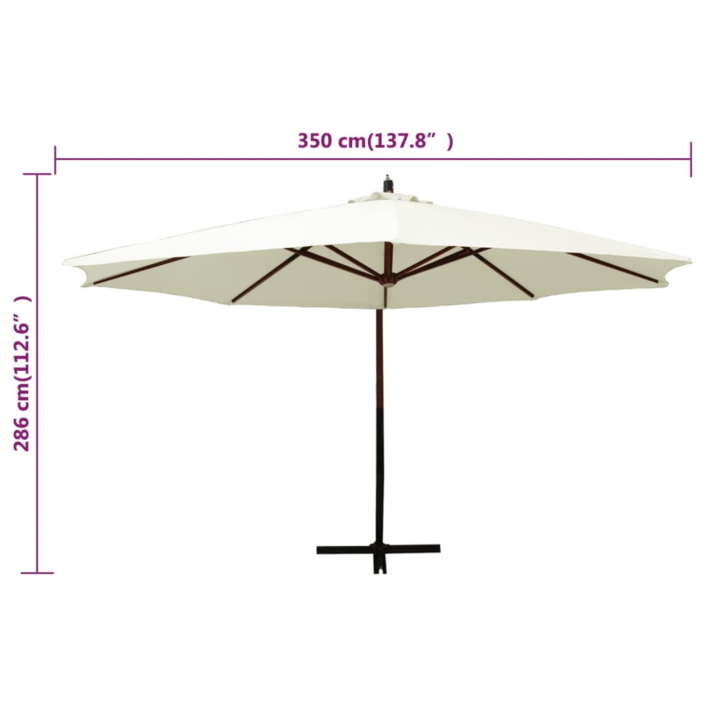 vidaXL Frihängande parasoll med trästång 350 cm sandvit
