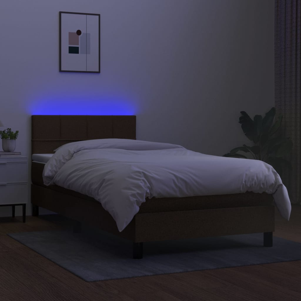 vidaXL Ramsäng med madrass & LED mörkbrun 100x200 cm tyg