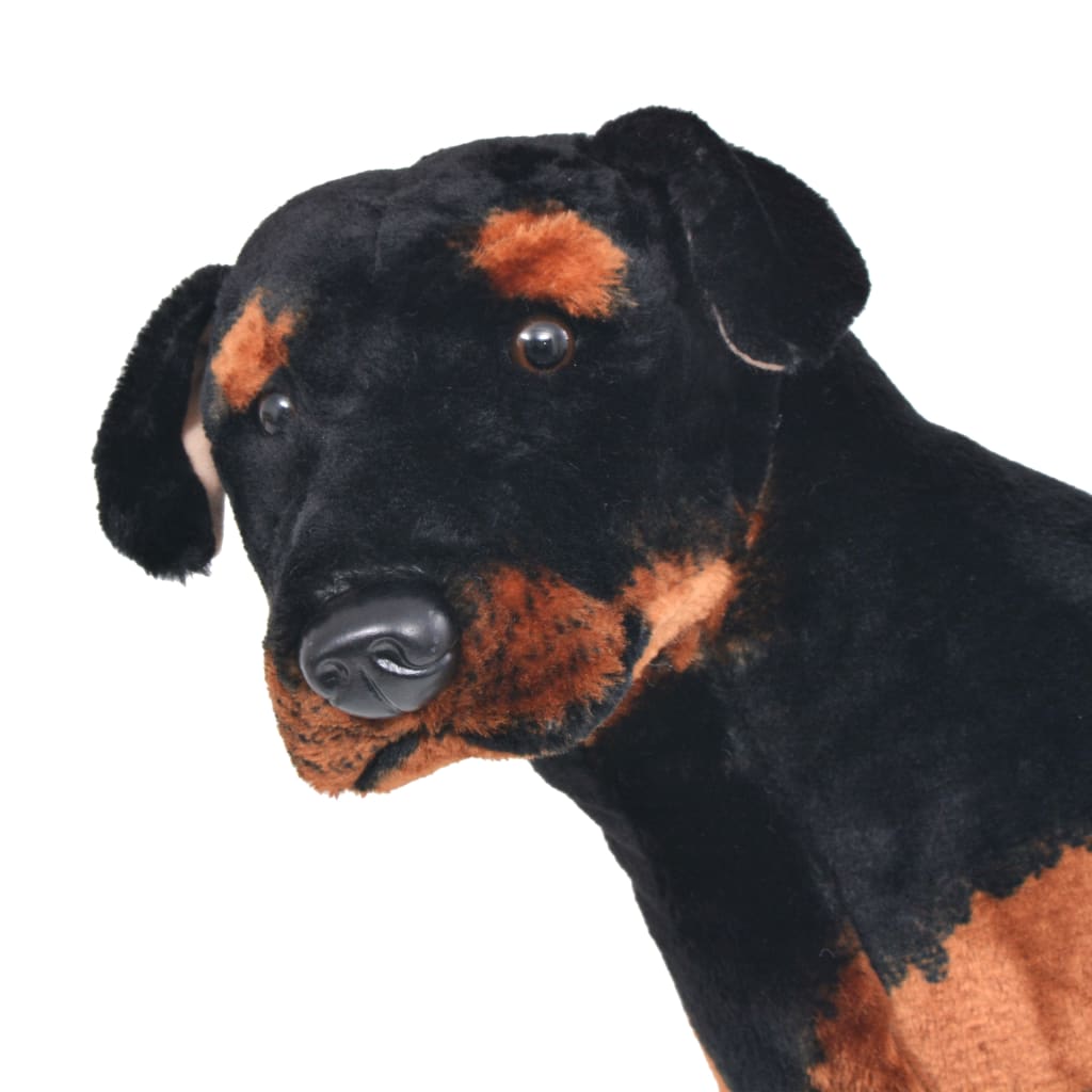vidaXL Stående leksakshund rottweiler plysch svart och brun XXL