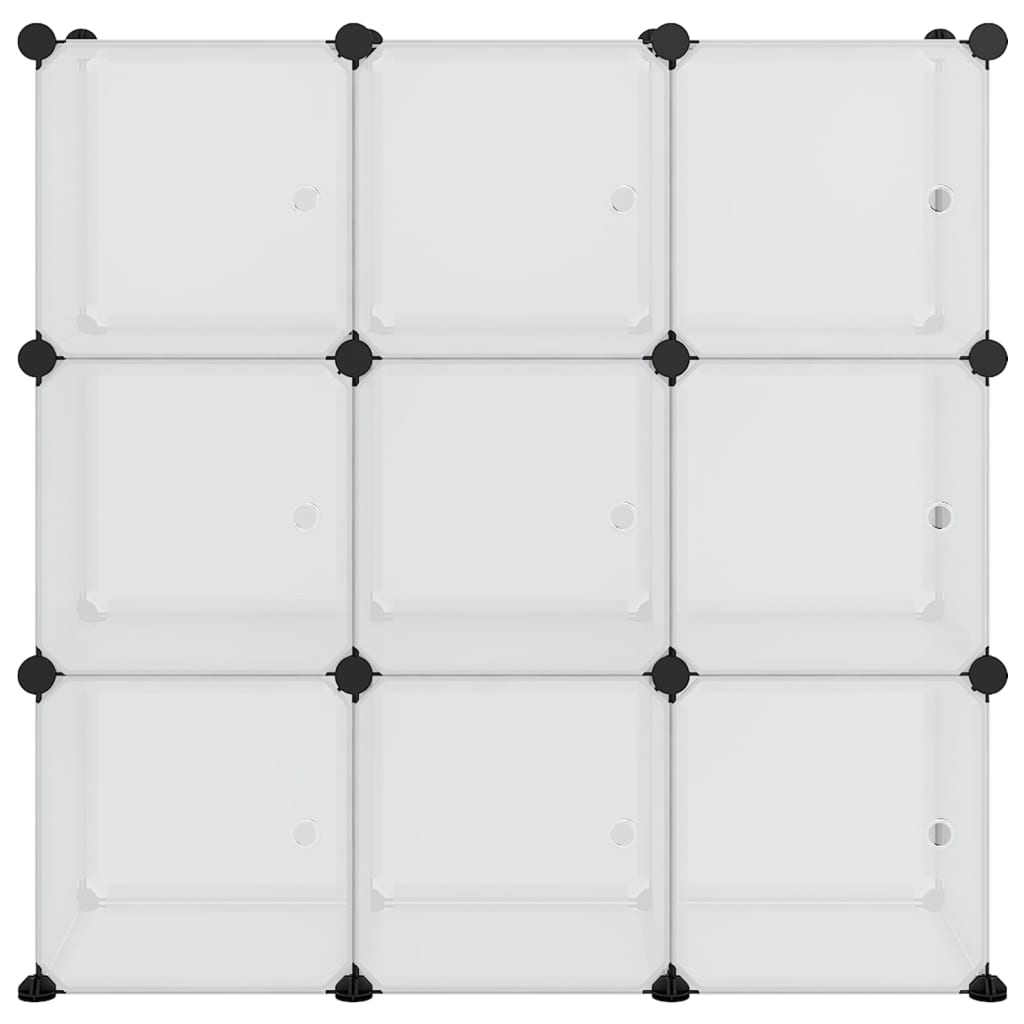 vidaXL Förvaringskuber stapelbara 9 kuber med dörrar genomskinlig PP