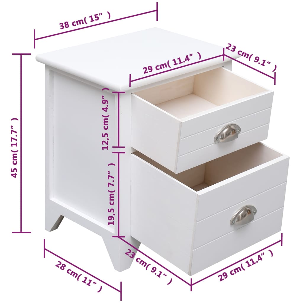 vidaXL Sängbord 2 st med 2 lådor vit