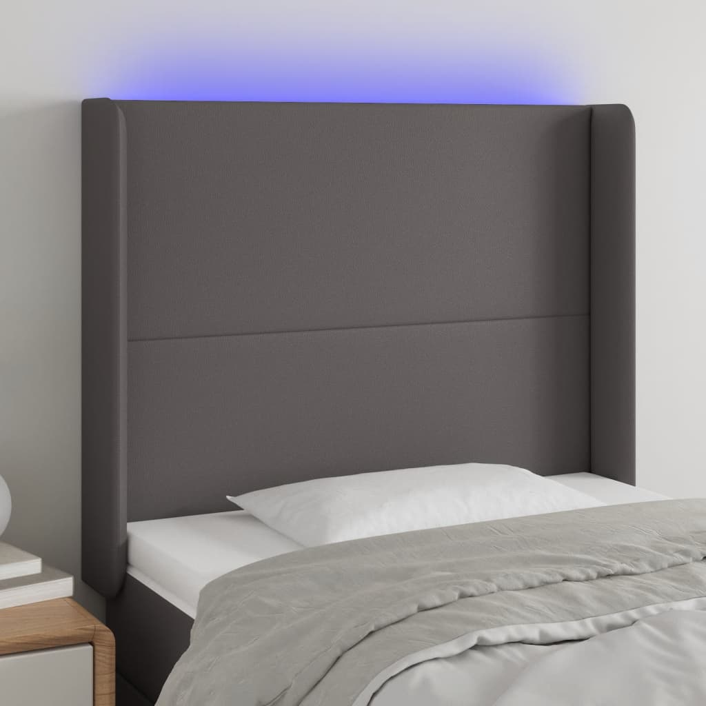 vidaXL Sänggavel LED grå 93x16x118/128 cm konstläder