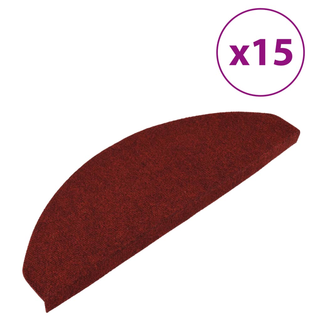 vidaXL Trappstegsmattor självhäftande 15 st 65x22,5x3,5 cm röd