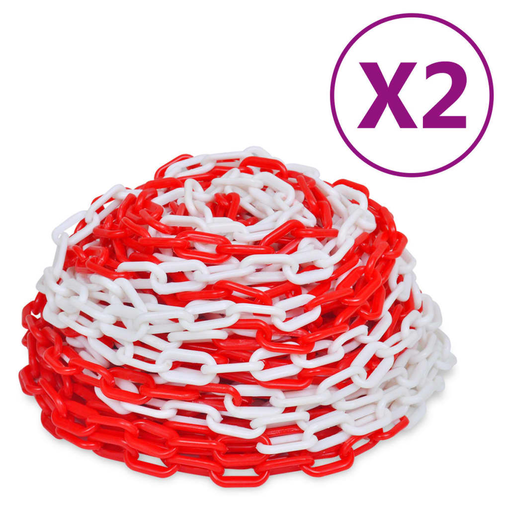 vidaXL Varningskedjor 2 st röd och vit plast 30 m