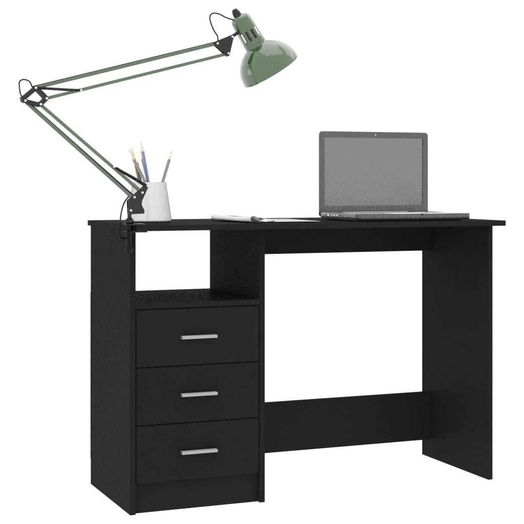 vidaXL Skrivbord med lådor svart 110x50x76 cm spånskiva