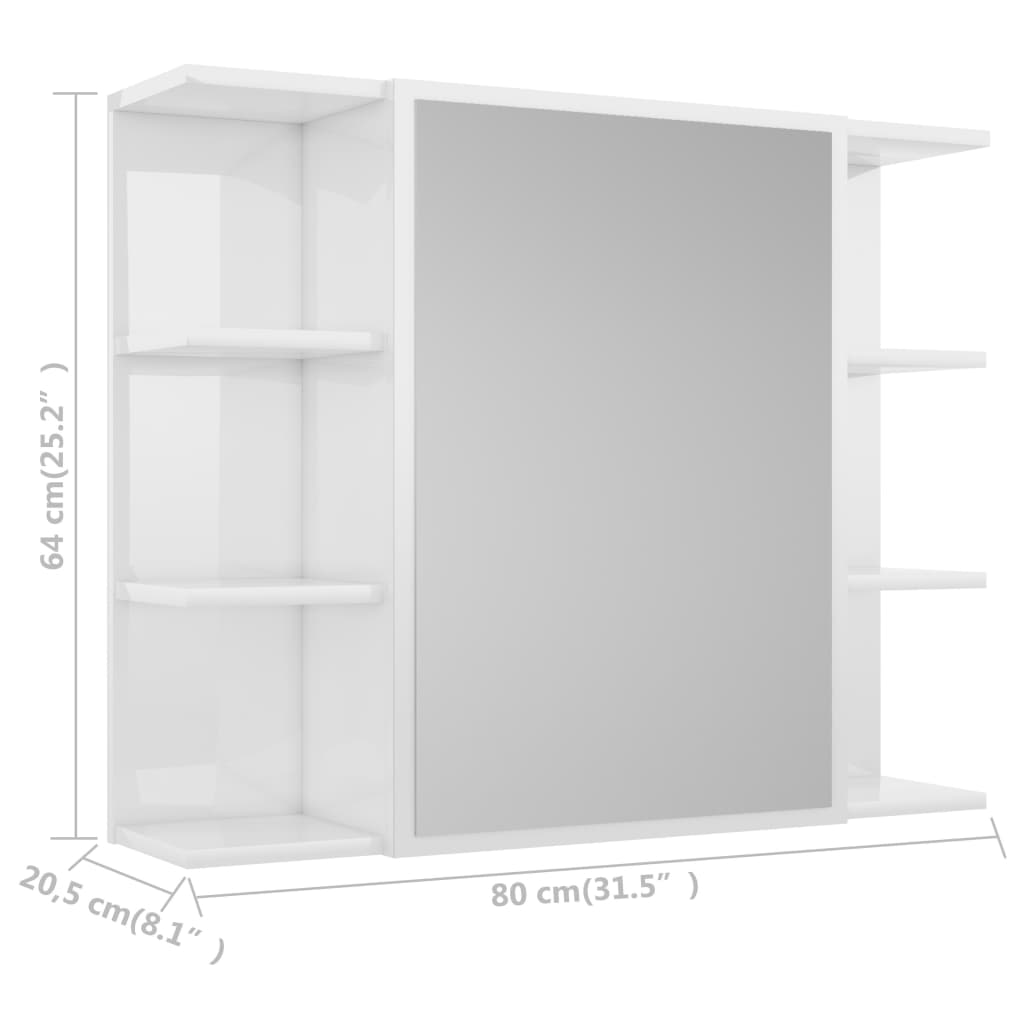 vidaXL Spegelskåp för badrum vit högglans 80x20,5x64cm konstruerat trä