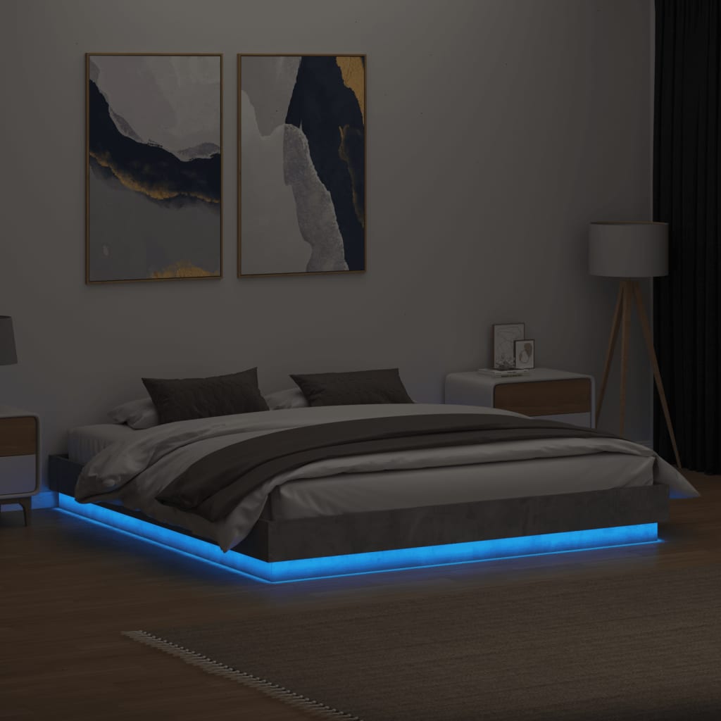 vidaXL Sängram med LEDs betonggrå 180x200 cm