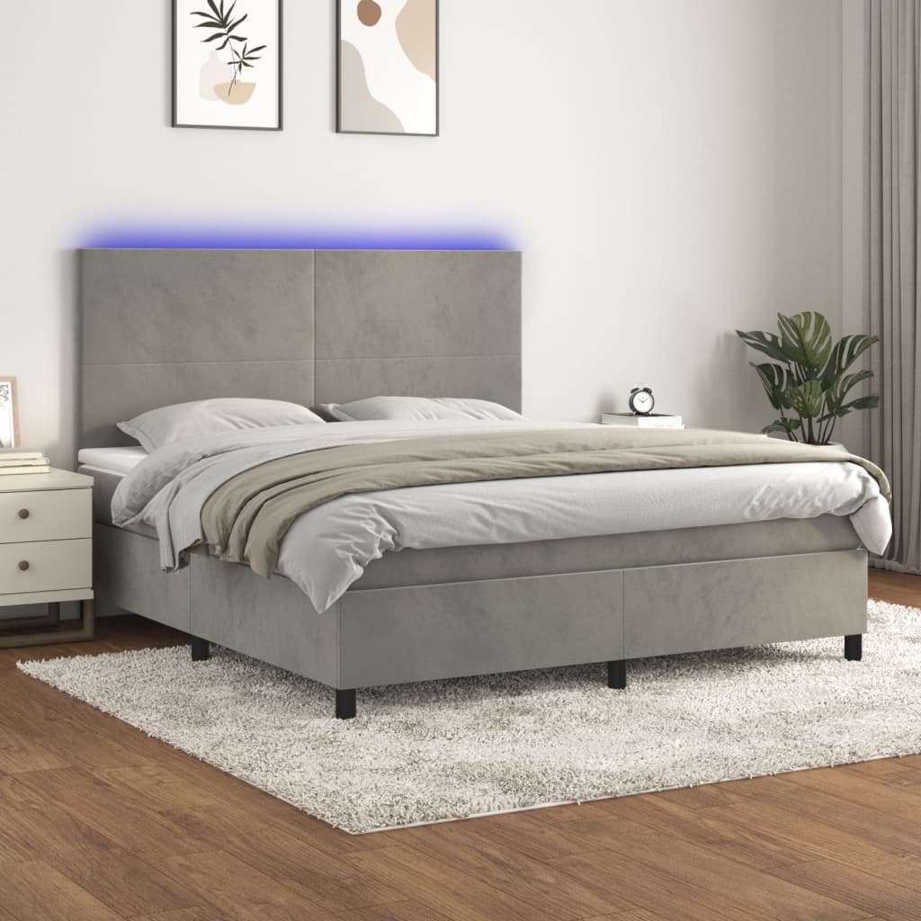 vidaXL Ramsäng med madrass & LED ljusgrå 160x200 cm sammet