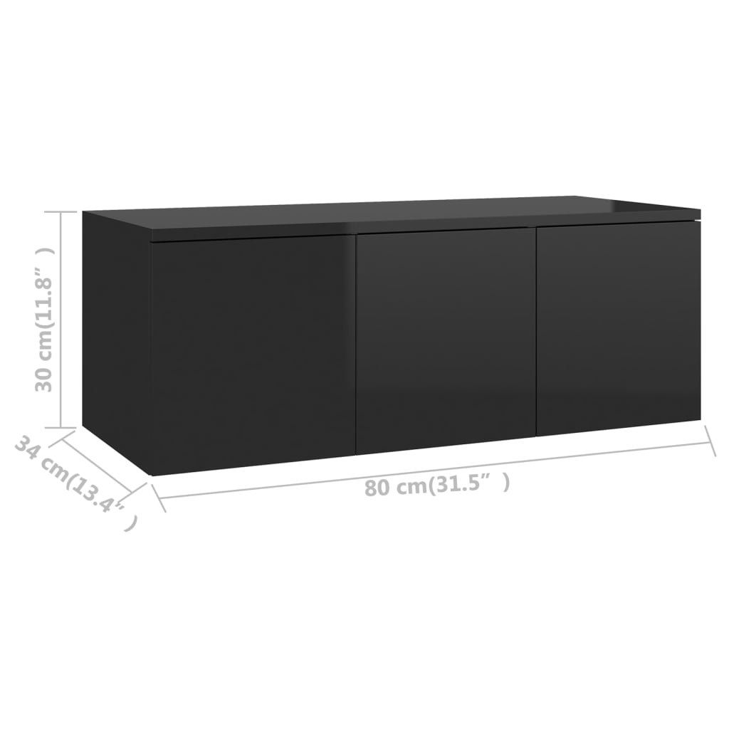 vidaXL TV-bänk svart högglans 80x34x30 cm spånskiva