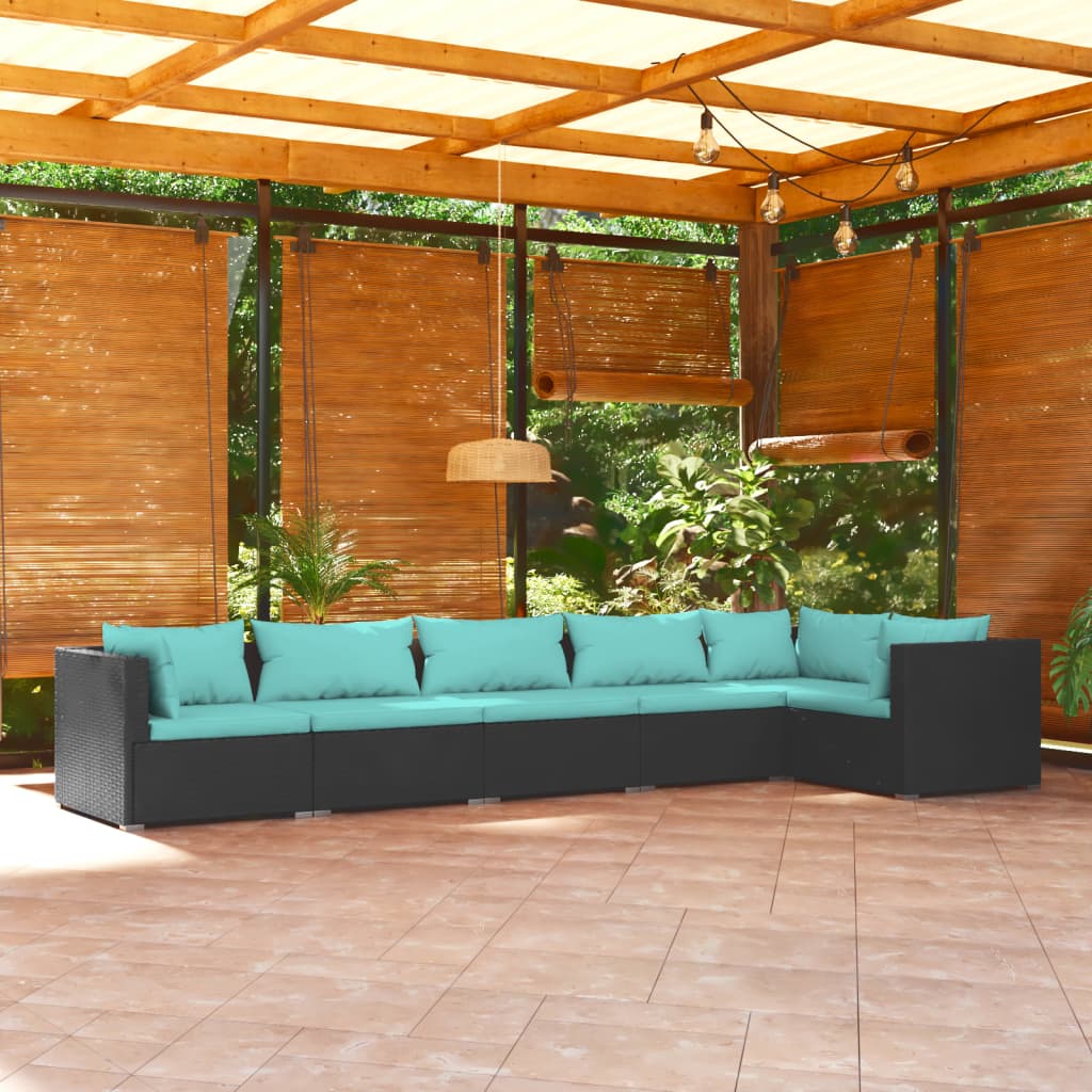vidaXL Loungegrupp för trädgården med dynor 6 delar konstrotting svart