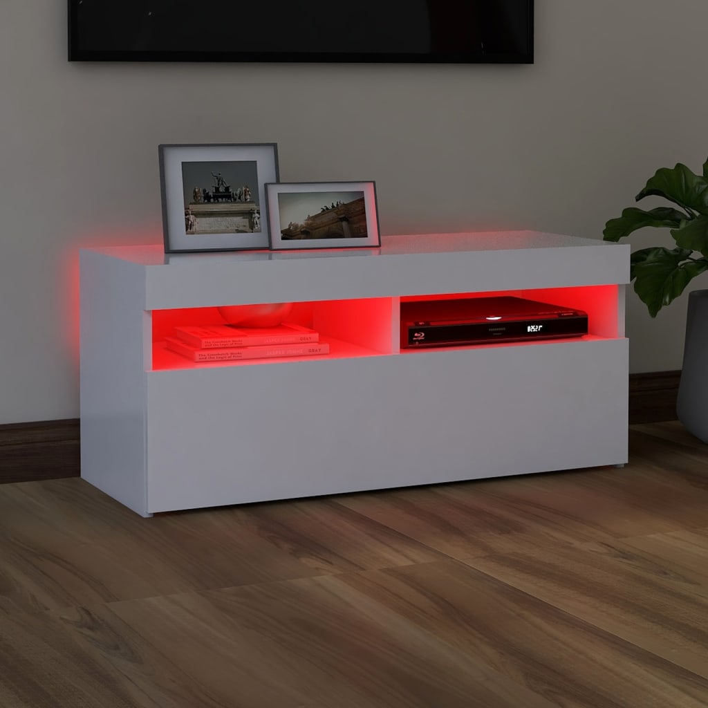 vidaXL TV-bänk med LED-belysning vit 90x35x40 cm