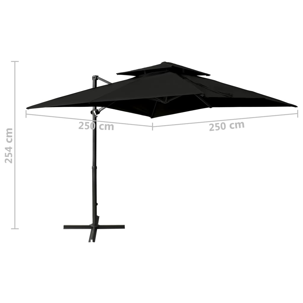 vidaXL Frihängande parasoll med ventilation 250x250 cm svart