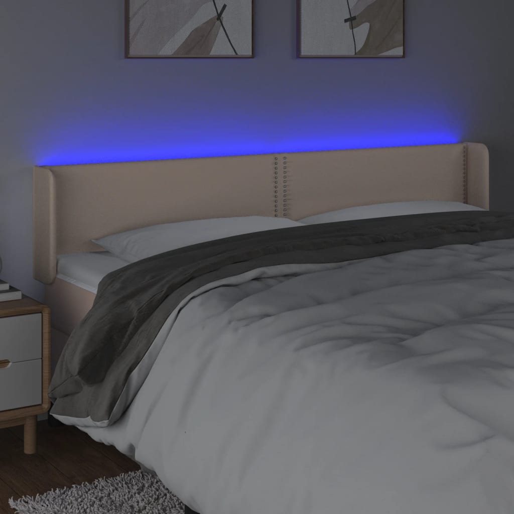 vidaXL Sänggavel LED cappuccino 203x16x78/88 cm konstläder