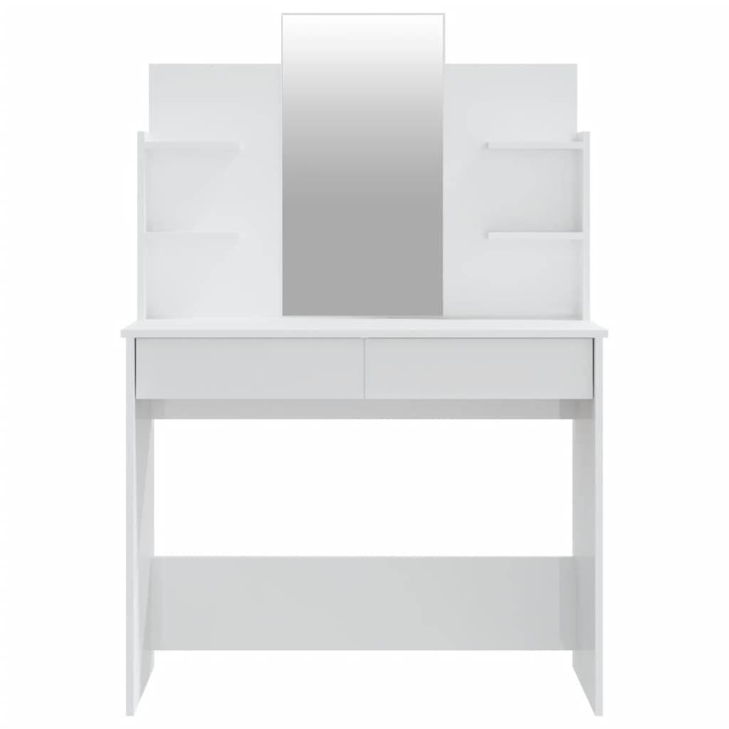 vidaXL Sminkbord med spegel vit högglans 96x40x142 cm
